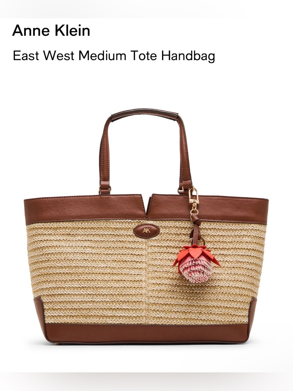 Anne Klein East West MD Tote Handbag. Hazelnut/Gold.